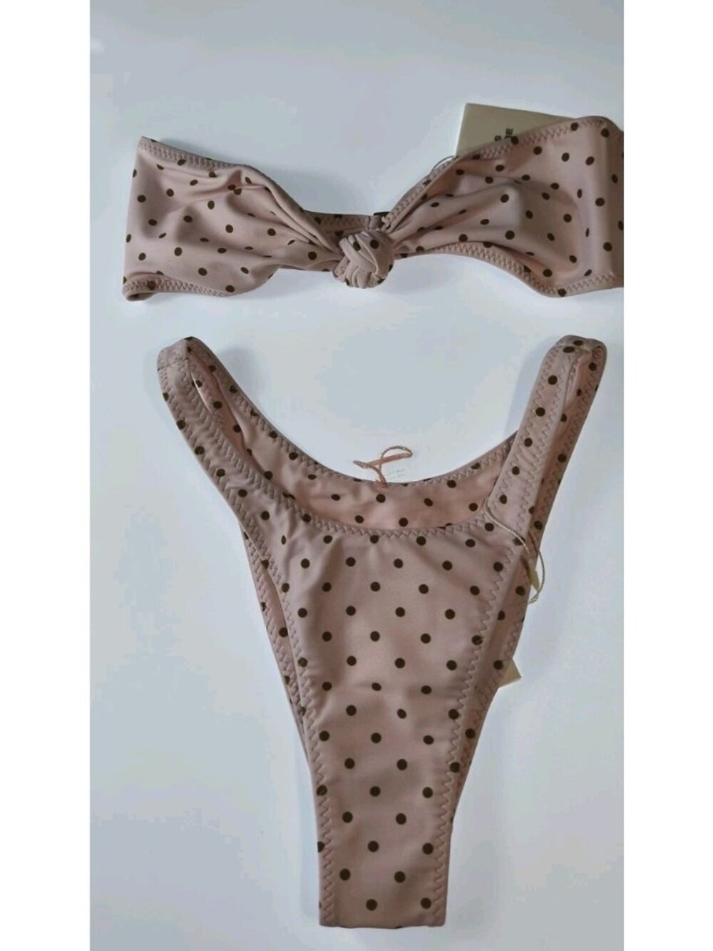 SAME Los Angeles Blush Polka Dot Bandeau Bikini Set Top XXS Bottom XXS NWT